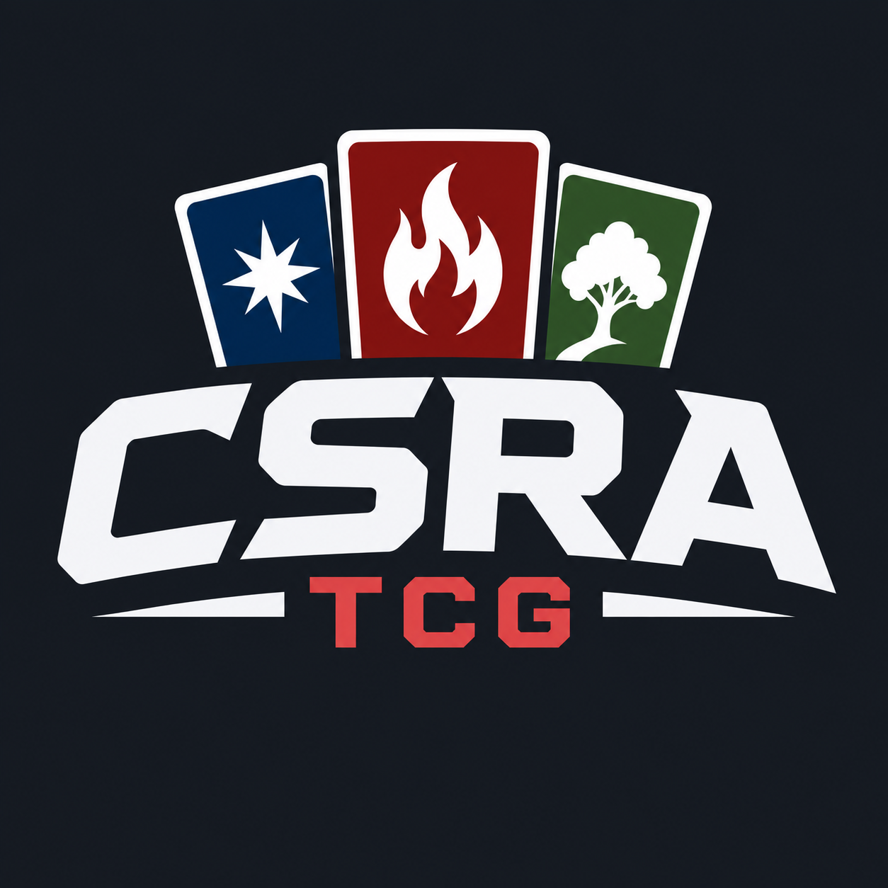 CSRA TCG — blue, red, and green trading card logo